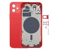 Globalstock Chassis Arriere en Vitre pour iPhone 12 + Coque + Tiroir SIM Compatible Nu Noir/Blanc/Bleu/Rouge/Vert/Violet | Back Cover + Frame (Rouge)