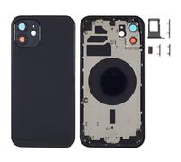 Globalstock Chassis Arriere en Vitre pour iPhone + Coque + Tiroir SIM Compatible Nu Noir/Blanc/Bleu/Rouge/Vert/Violet/Or/Rose/Gris/Argent| Back Cover + Frame (Noir, Iphone 12)