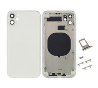 Globalstock Chassis Arriere en Vitre pour iPhone + Coque + Tiroir SIM Compatible Nu Noir/Blanc/Bleu/Rouge/Vert/Violet/Or/Rose/Gris/Argent| Back Cover + Frame (Blanc, Iphone 11)