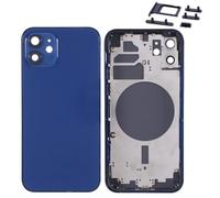 Globalstock Chassis Arriere en Vitre pour iPhone + Coque + Tiroir SIM Compatible Nu Noir/Blanc/Bleu/Rouge/Vert/Violet/Or/Rose/Gris/Argent| Back Cover + Frame (Bleu, Iphone 12)