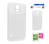 Globalstock Vitre Arrière Couvercle Batterie pour Samsung Galaxy S5 I9500 Remplacement Blanc + adhésif et Kit Outils