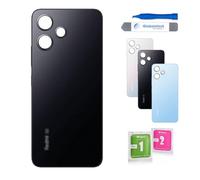 Globalstock Vitre arrière de Cache Batterie pour Xiaomi Redmi 12 5G Remplacement - Coque Cache Batterie Compatible Noir/Blanc/Bleu + adhésif et Kit Outils (Noir)