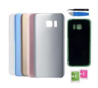 Globalstock Vitre arrière de Cache Batterie Remplacement Compatible pour Samsung Galaxy S7 Bleu/Blanc/Argent/Or/Rose + adhésif et Kit Outils (Argenté)