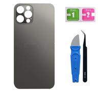 Globalstock Vitre arrière de Cache Batterie Remplacement - Coque Cache Batterie Compatible pour iphone Noir/Blanc/Or/Bleu/Rouge + adhésif et Kit Outils (Noir, 12 Pro)