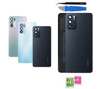 Globalstock Vitre Arrière Remplacement pour Oppo Reno6 5G (CPH2251) - Cache Batterie Noir, Lentille Caméra Pré-Montée, Adhésif Puissant & Kit d'Outils Pro Inclus - Dos Coque Réparation