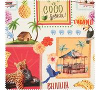 Globaltex Tissu coton imprimé Agua de Coco Largeur 140 cm Taille du motif 5-36 cm Eté 100% coton lavable Tissus au mètre