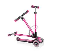 Globber - Elite Deluxe Lights - Trottinette Pliable, Lumineuse à 3 Roues pour Les Enfants âgés de 3 à 9 Ans +, Rose Intense