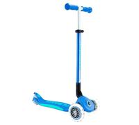 GLOBBER Primo Foldable Plus Lights Trottinette pour Enfants à partir de 3 Ans, 120/80 mm, ABEC 5, 3 Roues, avec roulettes LED, Hauteur réglable, Bleu foncé/Turquoise