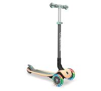 Globber - Primo Foldable Wood Lights - Trottinette Pliable, Lumineuse à 3 Roues en Bois pour Les Enfants âgés de 3 à 7 Ans +, Vert Pastel