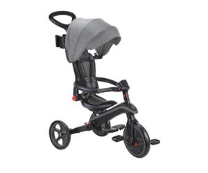 Globber - Tricycle Explorer 4 en 1 - Tricycle Pliable et évolutif en draisienne pour Les Tout-Petits de 10 Mois à 5 Ans - Noir et Gris