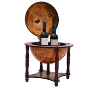 Globe Bar marron en bois massif d'eucalyptus avec espace de rangement pour bouteilles et verres, 42 x 42 x 57 cm, élégante armoire de bar pour salon, salle à manger, cuisine, salle de fête et bureau
