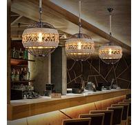 Globe Chandelier E27 Rope Ball Chandelier Hand Woven Rope Iron LED Ceiling Pendant Lamp ? Retro Country Style Hanging Island Pendant Light (Color : 38cm)