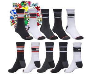 Globe Chaussettes pour homme triple stripes socks 5 paires taille unique 39/45 EU hauteur mi-mollet + 10stickers, Triple stripes 5 paires et sticker, Taille Unique