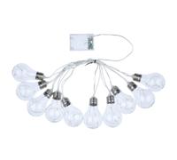 Globe LED String Lights with Clear Plastic Bulbs | 10×5L Warm White LEDs, 10 Bulbs (6×9cm/bulb), 30cm Spacing, 50cm Transparent Cord, Silver Metal Base | With 3AA Battery Box (Indoor/Timer), Battery N