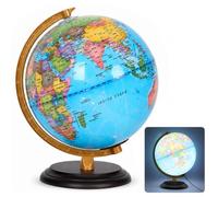 Globe lumineux avec base en bois, carte en anglais, globe antique 25 cm, globe d'étudiant rotatif à 360°, globe lumineux avec éclairage LED, carte politique, globe pour l'éducation scolaire