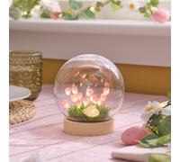 Globe Lumineux Scène Printanière - Lapin & Fleurs Roses