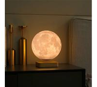 Globe lune 3d en lévitation moonflight base bois clair