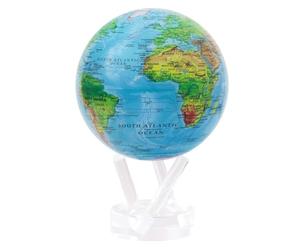 Globe MOVA - Carte en Relief Bleue 21,5 cm | Globe Terrestre Rotatif avec Détails Topographiques | Sans Piles ni Câbles | Décoration Élégante de Bureau ou Cadeau Éducatif