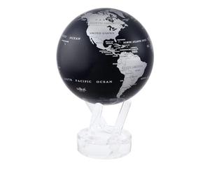 Globe MOVA - Métallique Noir et Argent 15 cm | Globe Rotatif avec Lumière au Design Minimaliste | Sans Piles ni Câbles | Cadeau de Décoration Moderne