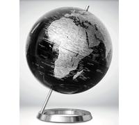 Globe noir & argent incliné de diamètre 30 cm, pied chromé (en français)