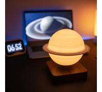 Globe saturne 3d en lévitation base bois