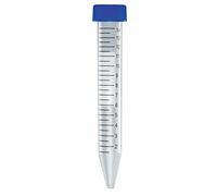 Globe Scientific 15mL Centrifuge Tube with Attached Blue Flat Top Screw Cap, 6285, Polypropylene, Sterile, Printed Graduation, 25/Bag, 500/CS