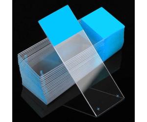 Globe Scientific Diamond Charged Microscope Slides, 1358B, Blue Frosted, Optical White Glass, Ground Edges, 90° Corners, 25mm x 75mm, Pre-Cleaned, 72/Box, 1440/CS