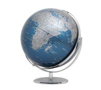 Globe terrestre 30 cm de diamètre - JURI - Base en métal chromé - Deux axes mobiles - Bleu Métallique Argent - TROIKA Original