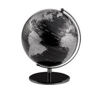 Globe terrestre de 25 cm de diamètre - Planet - Base en métal noir - Axe mobile - Noir Argent - TROIKA original