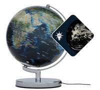 Globe terrestre de 25 cm de diamètre - TERRA LIGHT - Éclairage intégré avec métropoles lumineuses - Carte topographique - Base en métal chromé - Bleu foncé - Vert - TROIKA original