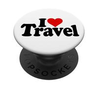 Globe terrestre de Voyage avec Inscription « I Love Heart Travel » PopSockets PopGrip Adhésif