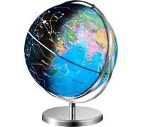 Globe terrestre éclairé - 228,6 mm - Globe pédagogique avec base solide en métal lourd - Veilleuse LED avec constellations - Carte imprimée en HD - Pivote pour l'enseignement aux enfants