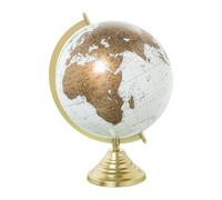Globe terrestre en métal blanc et doré 29 x 20,5 x 16 cm