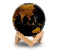 Globe terrestre lumineux de diamètre 14 cm, Noir et Or, avec support en bois, en français