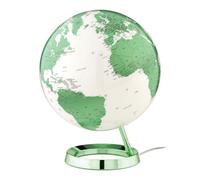 Globe terrestre lumineux design blanc vert électrique sur socle couleur verte