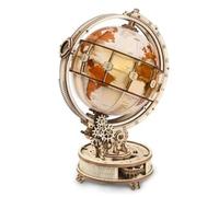 Globe terrestre lumineux en bois 3D à assembler, puzzle 180 pièces avec loupe et engrenages