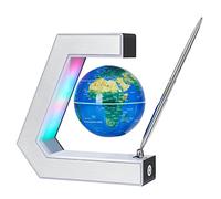 Globe terrestre magnétique flottant avec lampe et stylo - Décoration de bureau cool et géographie éducative pour enfants (Panneau argenté)