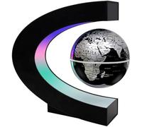 Globe terrestre rotatif en lévitation magnétique, globe flottant en forme de C avec lumière LED pour décoration de bureau, cadeaux créatifs (noir)