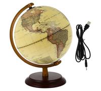 Globe Terrestre Vintage de Bureau avec Lampe USB pour Élèves | Bois PVC Alliage Aluminium, Base Stable et Pose Simple, pour Bureau D’étude ou Table de Chevet