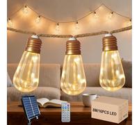 GLOBELIT Guirlande lumineuse solaire d'extérieur - 8 m - Avec 16 LED - Télécommande - Montage facile - Économie d'énergie et respectueux de l'environnement - Pour décoration extérieure festive - Jaune