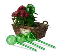 Relaxdays Globes d’arrosage en Plastique, Lot de 12, Distributeur Eau Plantes, 2 semaines, Pot Fleurs, Boules arrosage, Vert