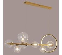 Globes De Verre Lustre Long Linéaire Îlot De Cuisine Pendentif Éclairage Verre Clair Plafond Lampe Suspendue avec Anneau LED Boule De Verre Réglable Lustre Multi-têtes, Gold, 6-Head