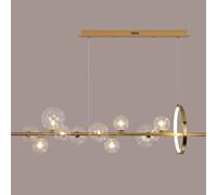 Globes De Verre Lustre Long Linéaire Îlot De Cuisine Pendentif Éclairage Verre Clair Plafond Lampe Suspendue avec Anneau LED Boule De Verre Réglable Lustre Multi-têtes, Gold, 10-Head