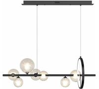Globes De Verre Lustre Long Linéaire Îlot De Cuisine Pendentif Éclairage Verre Clair Plafond Lampe Suspendue avec Anneau LED Boule De Verre Réglable Lustre Multi-têtes, Black, 6-Head