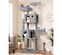 Globlazer Arbre à chat de 177,8 cm de haut, niche à plusieurs niveaux pour chats d'intérieur avec 2 grandes grottes pour chat, perchoir supérieur, grande plate-forme, balançoire inférieure, F70B, gris