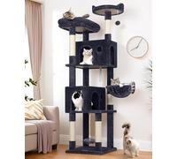 Globlazer Arbre à chat de 177,8 cm de haut, niche à plusieurs niveaux pour chats d'intérieur avec 2 grandes grottes pour chat, perchoir supérieur, grande plate-forme, balançoire inférieure, F70B, gris