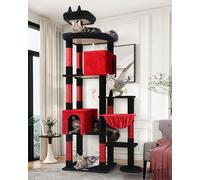 Globlazer Arbre à Chat Gothique Noir Rouge 213 cm avec 2 Grande Niches, Doux Plate-Forme, Perchoir Supérieur, Panier, Luxe Arbre a Chat Grandes pour Plusieurs Gros Chats Intérieur (F83, Gothique)