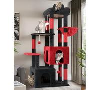 Globlazer Arbre à Chat Gothique Noir Rouge avec 2 Grande Niches, Doux Plate-Forme, Griffoirs en Sisal, Arbre a Chat Stable Haut 156 cm avec Grandes Bases Tronc épais pour Gros Chats (F61, Gothique)