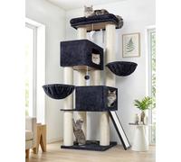 Globlazer Arbre a Chat Gros Poteaux 11 cm, Arbres à Chats XXL Maine Coon avec 2 Spacieuse Niches, Plateforme Rembourrée, Rampe en Sisal, Stable Arbre à Chat 170 cm pour Gros Chat (S67, Gris Foncé)