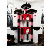 Globlazer Arbre a Chat Noir Rouge 174 cm avec 3 Perchoirs Rembourrés, 2 Niches, 2 Paniers, Amovible Chouchou Lit, Stable Gothique Château Arbres a Chats pour 2-4 Chats Intérieur (F68B, Noir Rouge)